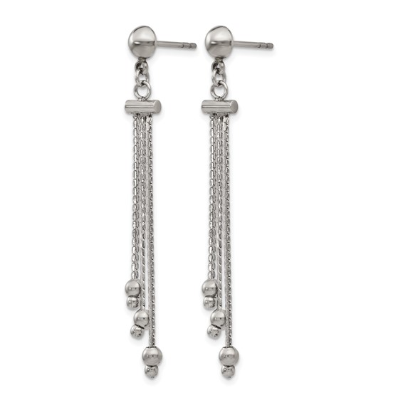 Stainless Stele Polished Beaded Chain Post Dangle Earrings