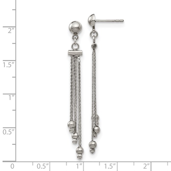 Stainless Stele Polished Beaded Chain Post Dangle Earrings