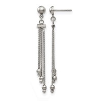 Stainless Stele Polished Beaded Chain Post Dangle Earrings view 1