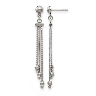 Stainless Stele Polished Beaded Chain Post Dangle Earrings