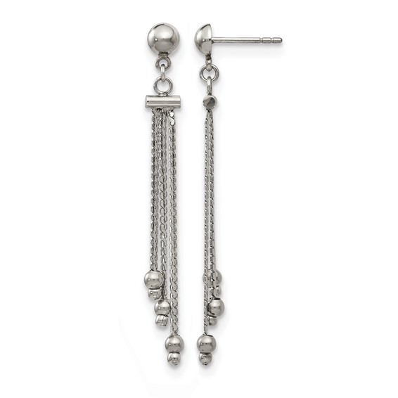 Stainless Stele Polished Beaded Chain Post Dangle Earrings