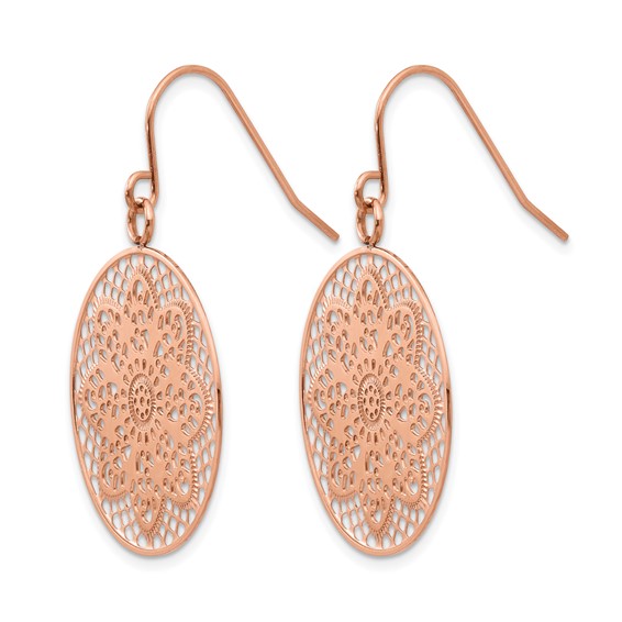 Chisel Stainless Steel Polished Cut-out Flower Dangle Shepherd Hook Earrings