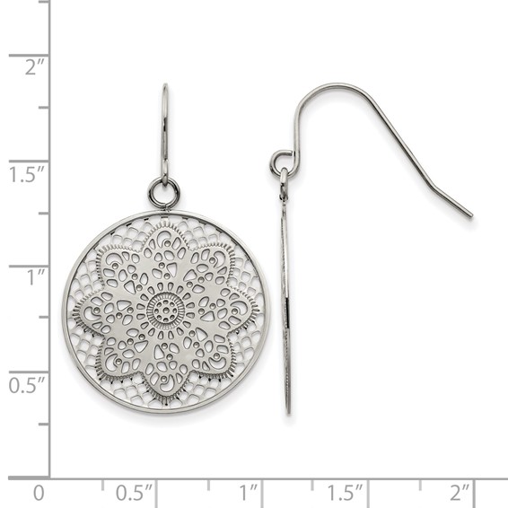 Chisel Stainless Steel Polished Cut-out Flower Dangle Shepherd Hook Earrings