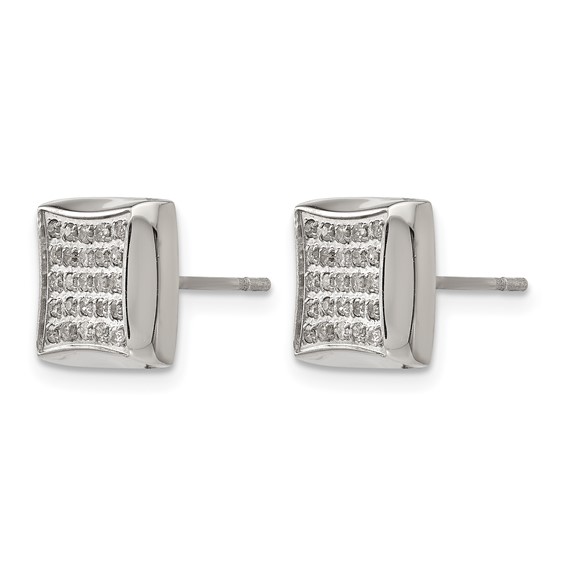 Chisel Stainless Steel Polished with 1/4 Carat Diamond Square Post Earrings
