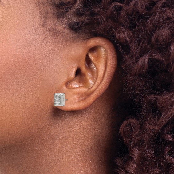 Chisel Stainless Steel Polished with 1/4 Carat Diamond Square Post Earrings