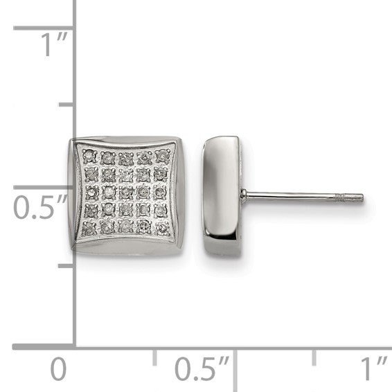 Chisel Stainless Steel Polished with 1/4 Carat Diamond Square Post Earrings