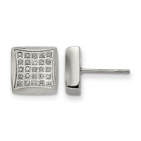 Chisel Stainless Steel Polished Earrings with 0.25 Carat Diamond Square Post view 1