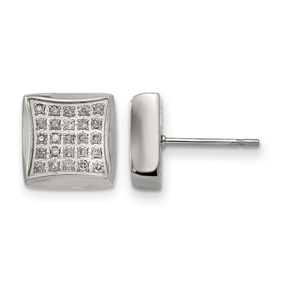 Chisel Stainless Steel Polished with 1/4 Carat Diamond Square Post Earrings