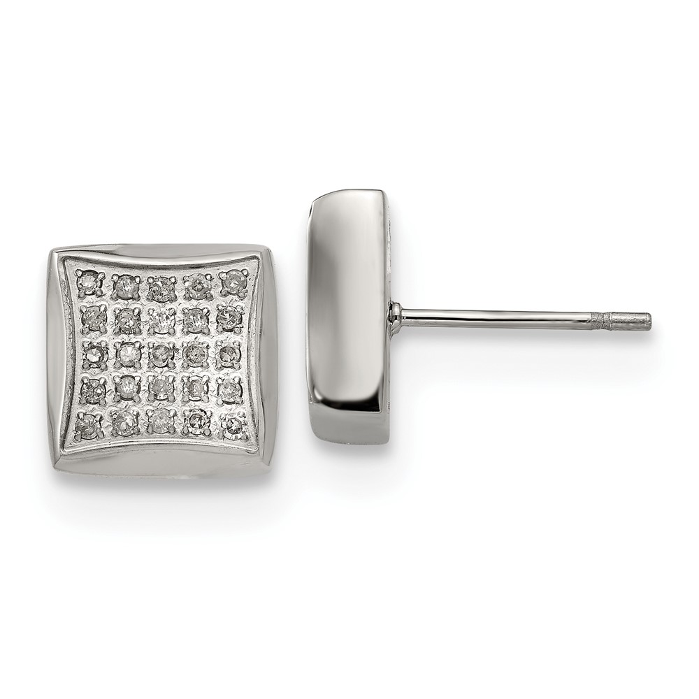 Stainless Steel Polished with 1/4ct. Diamond Square Post Earrings