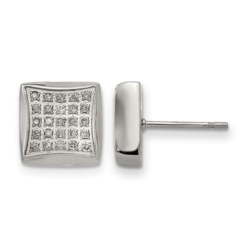 Chisel Stainless Steel Polished Earrings with 0.25 Carat Diamond Square Post
