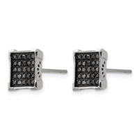 Chisel Stainless Steel Polished Earrings with 0.25 Carat Black Diamond Square Post view 2