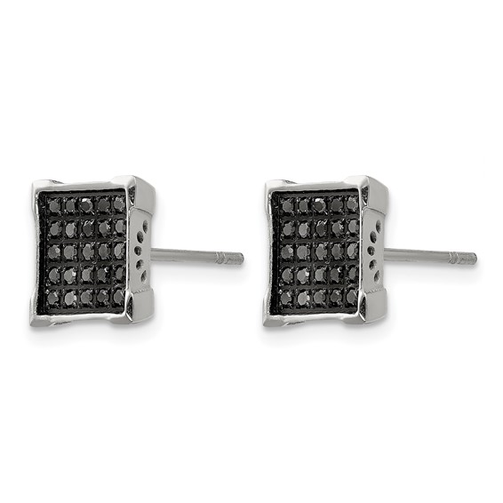 Chisel Stainless Steel Polished with 1/4 Carat Black Diamond Square Post Earrings