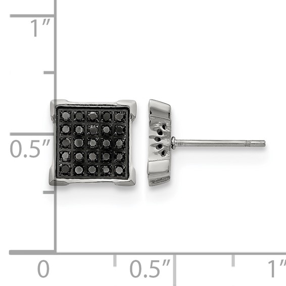 Chisel Stainless Steel Polished with 1/4 Carat Black Diamond Square Post Earrings