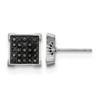 Chisel Stainless Steel Polished Earrings with 0.25 Carat Black Diamond Square Post view 1
