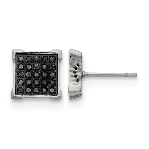Chisel Stainless Steel Polished Earrings with 0.25 Carat Black Diamond Square Post