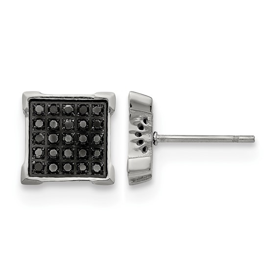 Chisel Stainless Steel Polished with 1/4 Carat Black Diamond Square Post Earrings
