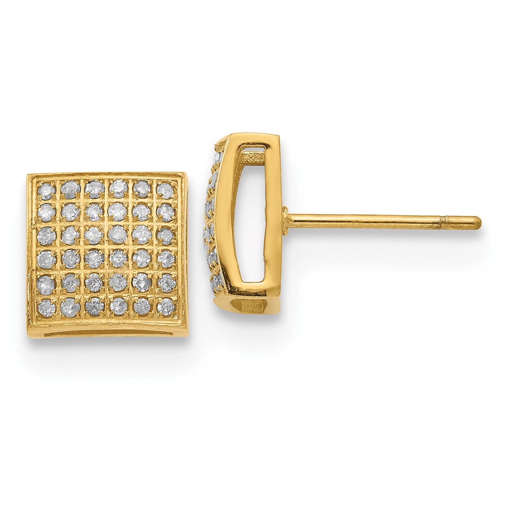 Stainless Steel Polished Yellow IP with 3/8ct. Diamond Square Post Earring