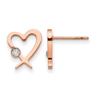 Chisel Stainless Steel Polished Rose IP-plated Earrings with Crystal Heart Post view 1