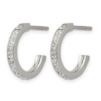 Chisel Stainless Steel Polished Earrings with CZ Post Hoop view 2