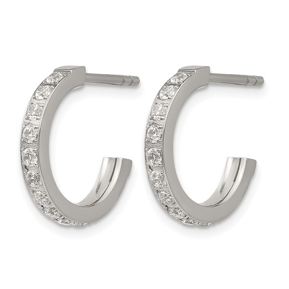 Chisel Stainless Steel Polished with CZ Post Hoop Earrings