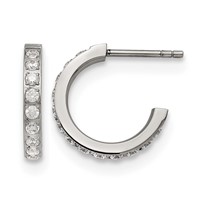Chisel Stainless Steel Polished Earrings with CZ Post Hoop view 1