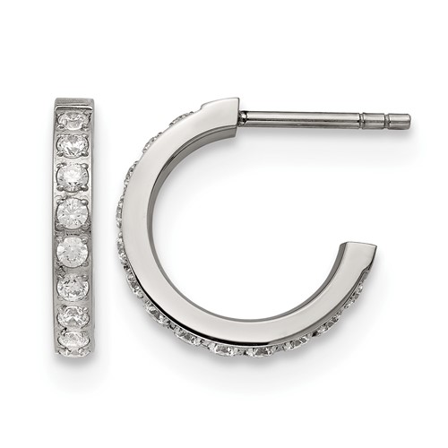 Chisel Stainless Steel Polished Earrings with CZ Post Hoop