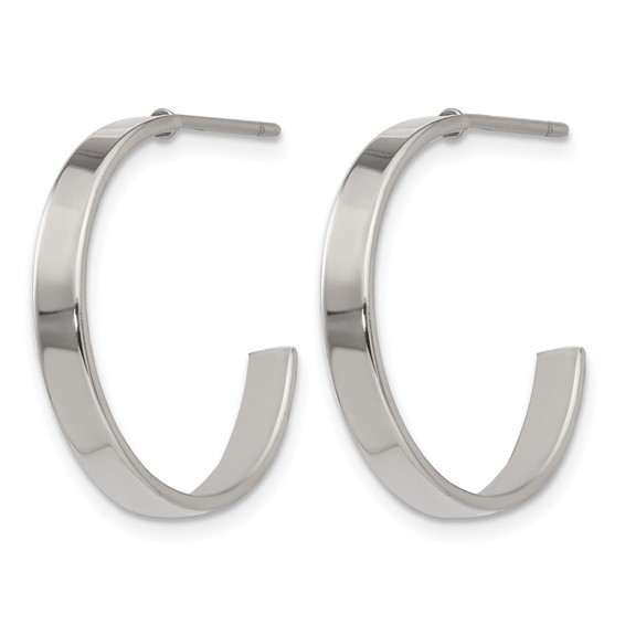 Chisel Stainless Steel Polished 20mm Diameter 3mm J Hoop Post Earrings