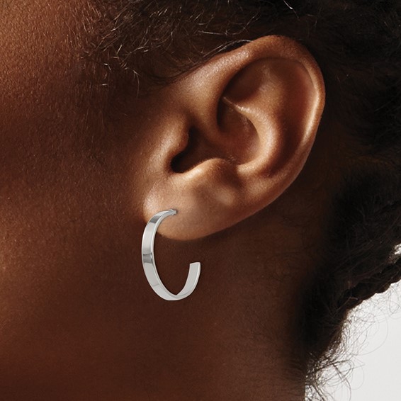 Chisel Stainless Steel Polished 20mm Diameter 3mm J Hoop Post Earrings