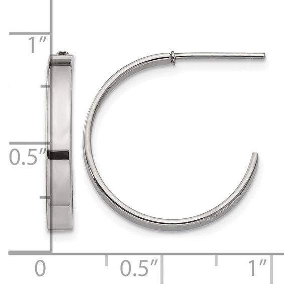 Chisel Stainless Steel Polished 20mm Diameter 3mm J Hoop Post Earrings