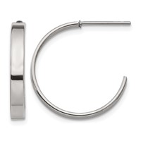 Chisel Stainless Steel Polished 20mm Diameter 3mm J Hoop Post Earrings view 1