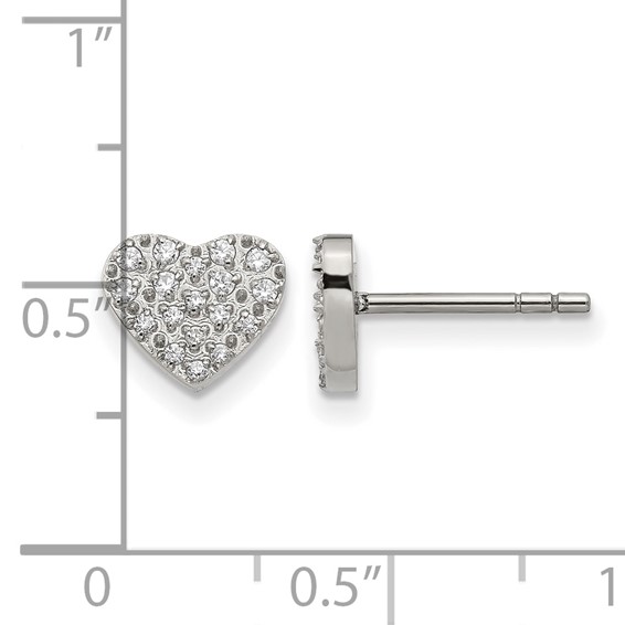 Chisel Stainless Steel Polished with CZ Heart Post Earrings