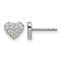 Chisel Stainless Steel Polished Earrings with CZ Heart Post view 1