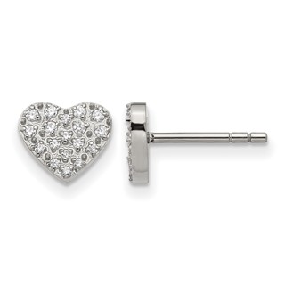 Chisel Stainless Steel Polished with CZ Heart Post Earrings