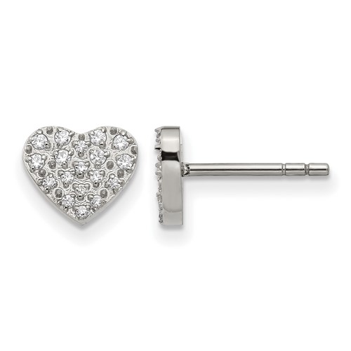 Chisel Stainless Steel Polished Earrings with CZ Heart Post