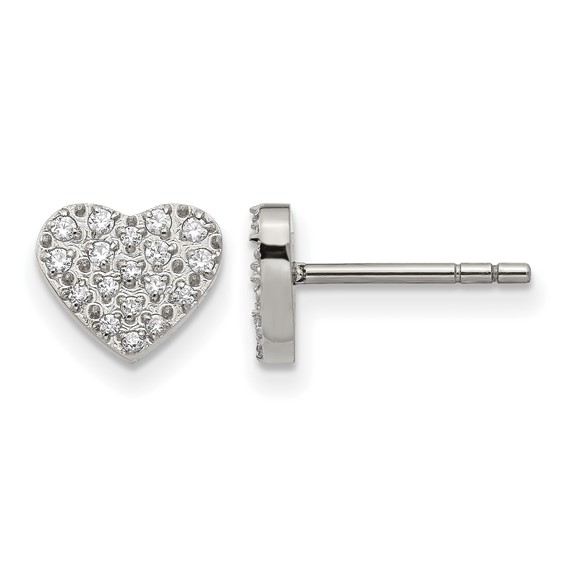 Chisel Stainless Steel Polished with CZ Heart Post Earrings