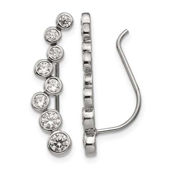 Chisel Stainless Steel Polished with CZ Ear Climbers