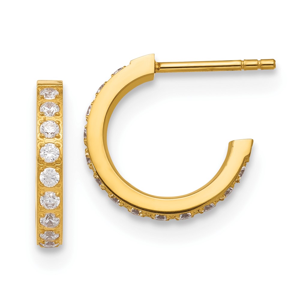 Stainless Steel Polished Yellow IP-plated with CZ Post Hoop Earrings