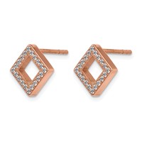 Chisel Stainless Steel Polished Rose IP-plated CZ Diamond-shaped Post Earrings view 2