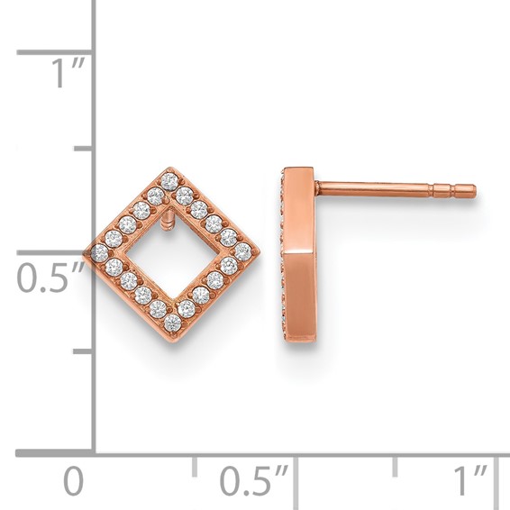 Chisel Stainless Steel Polished Rose IP-plated CZ Diamond-shaped Post Earrings