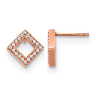 Chisel Stainless Steel Polished Rose IP-plated CZ Diamond-shaped Post Earrings