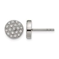 Chisel Stainless Steel Polished Earrings with CZ Post view 1