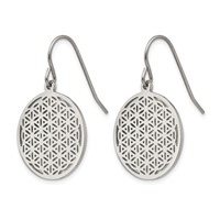 Chisel Stainless Steel Polished Flower Cut-out Dangle Shepherd Hook Earrings view 2