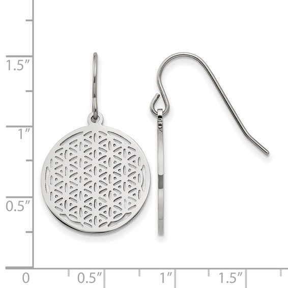 Chisel Stainless Steel Polished Flower Cut-out Dangle Shepherd Hook Earrings