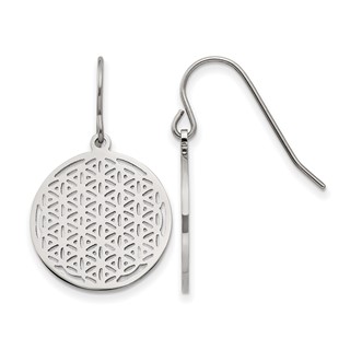 Chisel Stainless Steel Polished Flower Cut-out Dangle Shepherd Hook Earrings