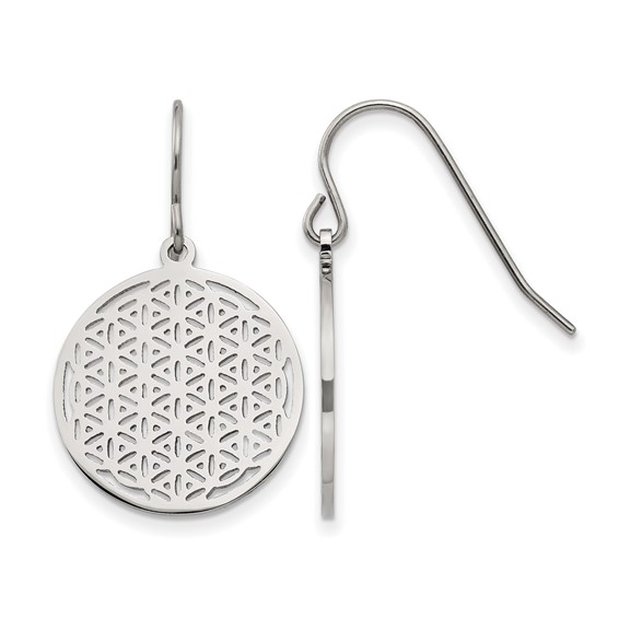 Chisel Stainless Steel Polished Flower Cut-out Dangle Shepherd Hook Earrings