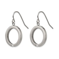 Stainless Steel Brushed and Polished Earrings with CZ Circle Shepherd Hook view 2
