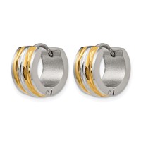 Chisel Stainless Steel Polished and Textured Yellow IP-plated 7mm Hinged Hoop Earrings view 2