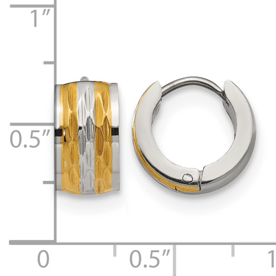 Chisel Stainless Steel Polished and Textured Yellow IP-plated 7mm Hinged Hoop Earrings