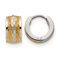Chisel Stainless Steel Polished and Textured Yellow IP-plated 7mm Hinged Hoop Earrings view 1