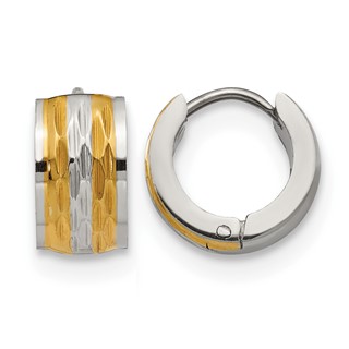 Chisel Stainless Steel Polished and Textured Yellow IP-plated 7mm Hinged Hoop Earrings